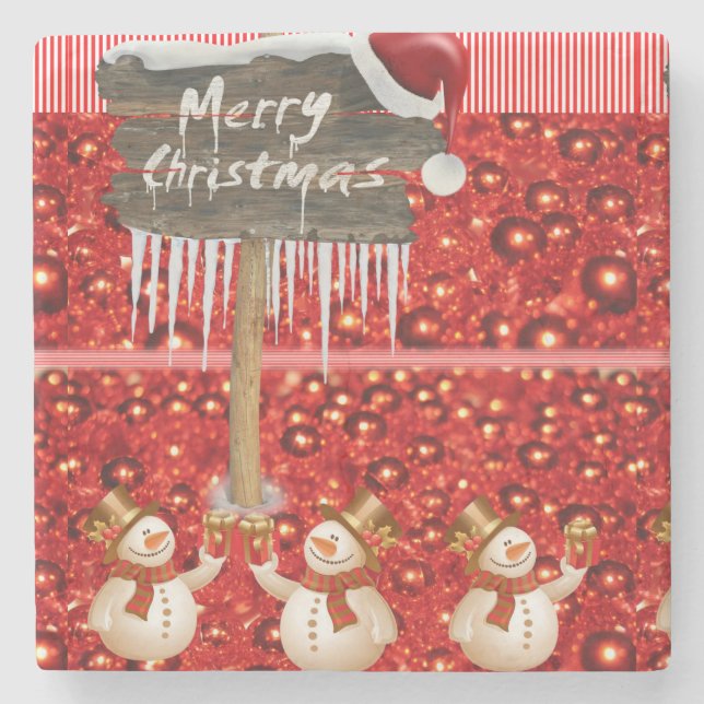 Christmas Marble Stone Coaster, Snowman Stone Coaster (Front)