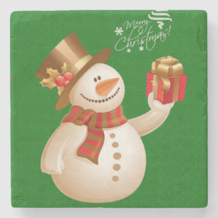 Christmas Marble Stone Coaster, Snowman Stone Coaster