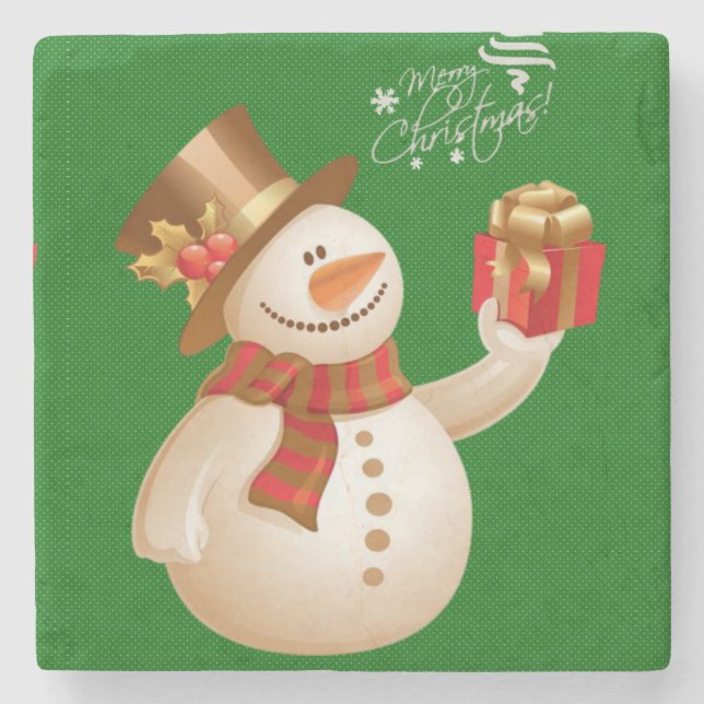 Christmas Marble Stone Coaster, Snowman Stone Coaster (Front)
