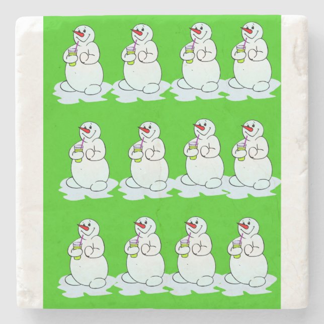 Christmas Marble Stone Coaster, Snowman  Stone Coaster (Front)