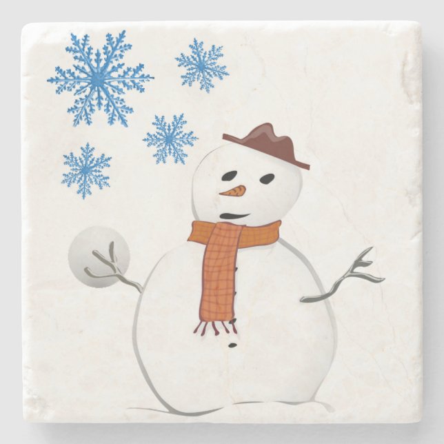 Christmas Marble Stone Coaster, Snowman Stone Coaster (Front)