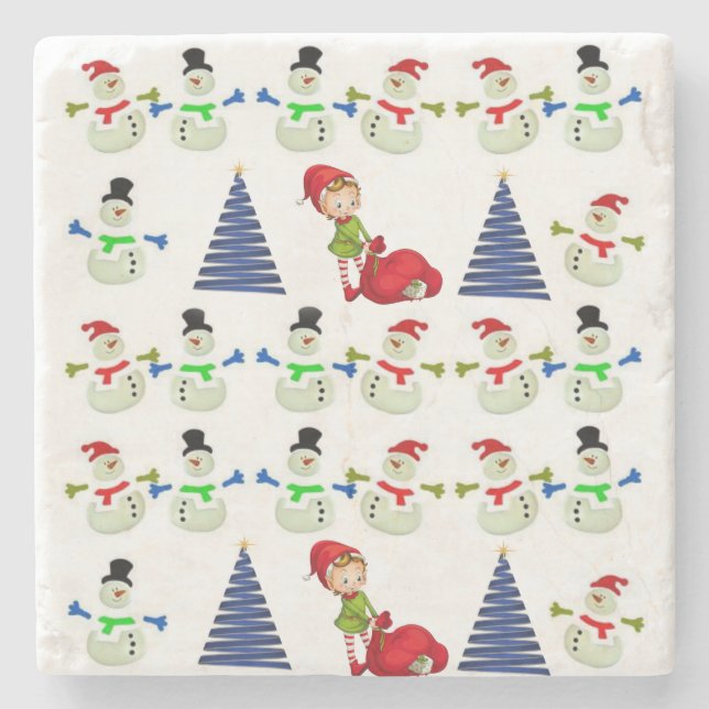 Christmas Marble Stone Coaster, Snowman Stone Coaster (Front)