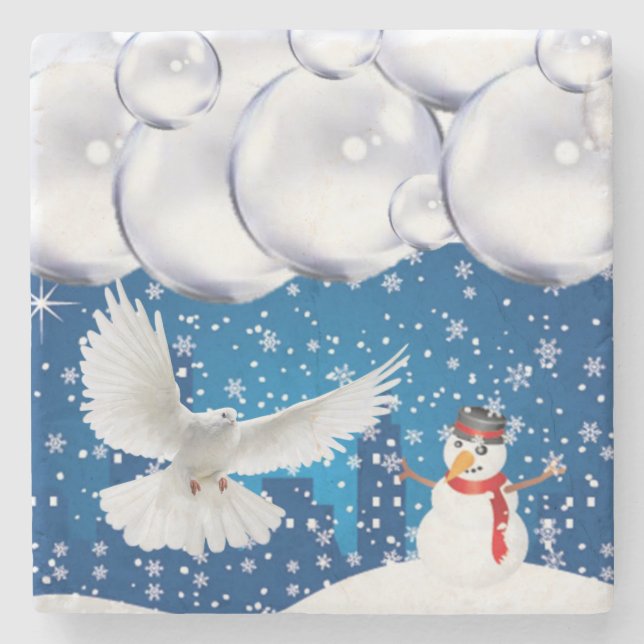 Christmas Marble Stone Coaster, Snowman Stone Coaster (Front)
