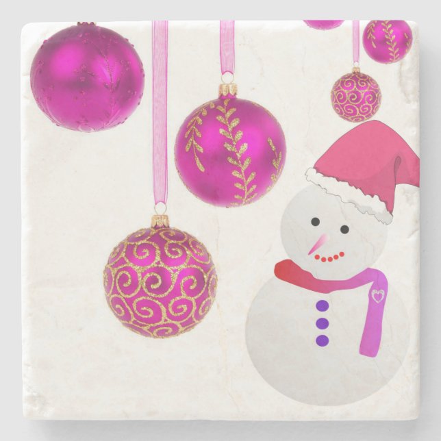Christmas Marble Stone Coaster, Snowman Stone Coaster (Front)