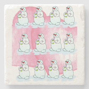 Christmas Marble Stone Coaster, Snowman  Stone Coaster