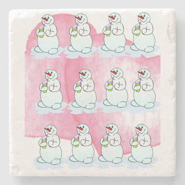 Christmas Marble Stone Coaster, Snowman  Stone Coaster (Front)
