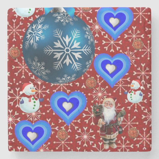 Christmas Marble Stone Coaster, Snowman Stone Coaster (Front)