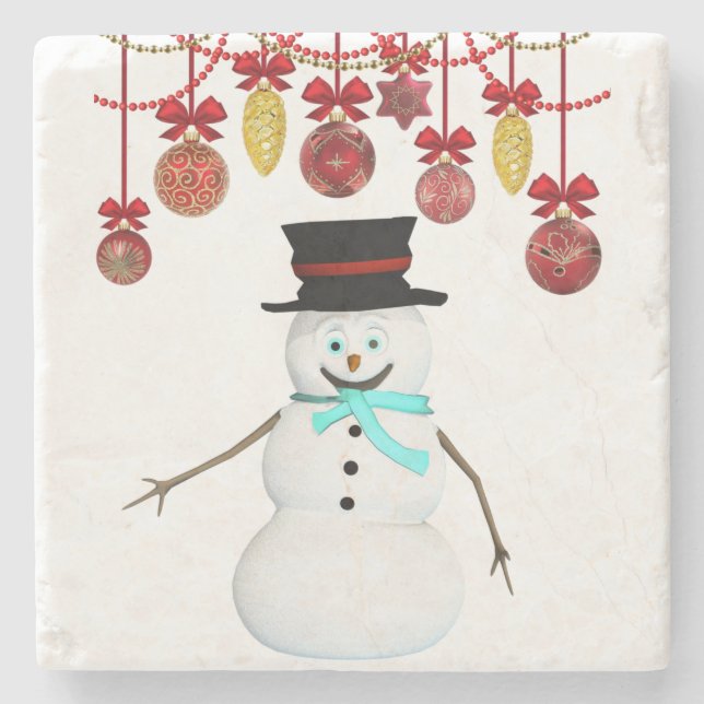 Christmas Marble Stone Coaster, Snowman Stone Coaster (Front)