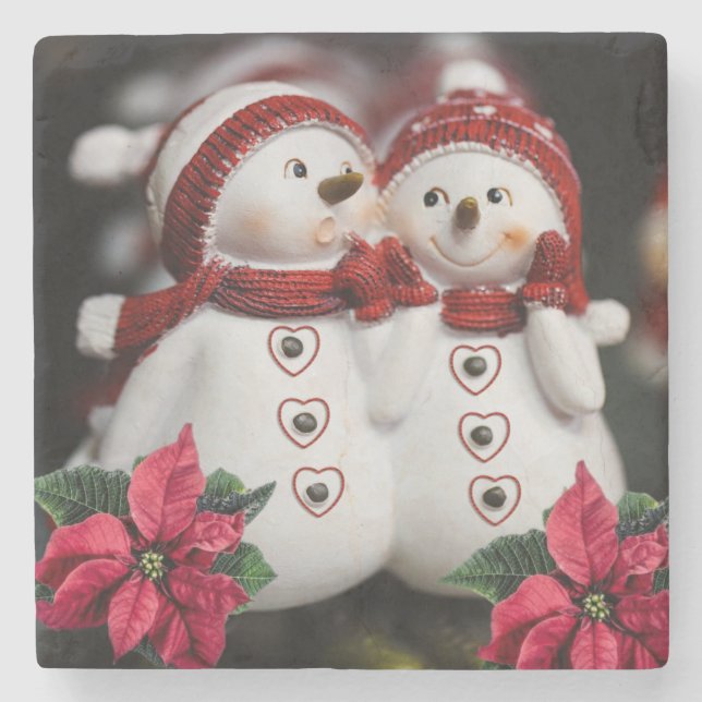 Christmas Marble Stone Coaster, Snowman Stone Coaster (Front)