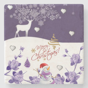 Christmas Marble Stone Coaster, Snowman Stone Coaster
