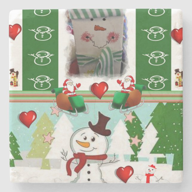 Christmas Marble Stone Coaster, Snowman Stone Coaster (Front)