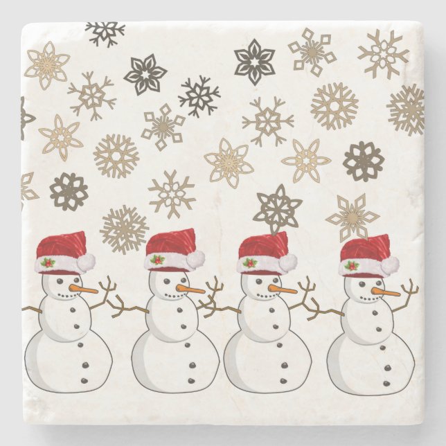 Christmas Marble Stone Coaster, Snowman Stone Coaster (Front)