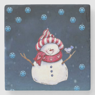 Christmas Marble Stone Coaster, Snowman Stone Coaster