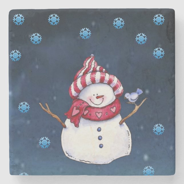 Christmas Marble Stone Coaster, Snowman Stone Coaster (Front)