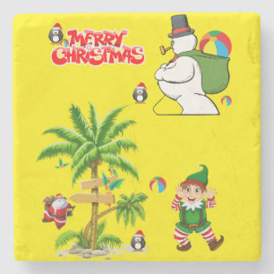 Christmas Marble Stone Coaster, Summer Beach Santa Stone Coaster
