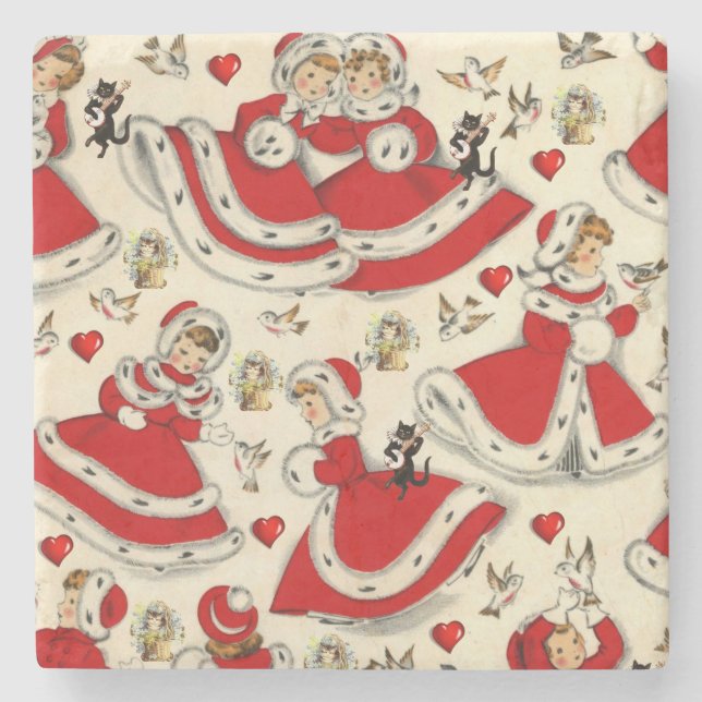 Christmas Marble Stone Coaster, Vintage Coaster (Front)
