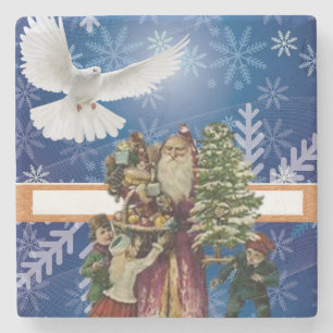 Christmas Marble Stone Coaster, Vintage Stone Coaster