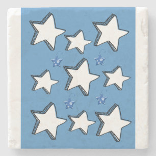 Christmas Marble Stone Coaster, White Stars Stone Coaster