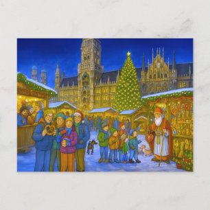 Christmas Market at Marienplatz Munich Holiday Postcard