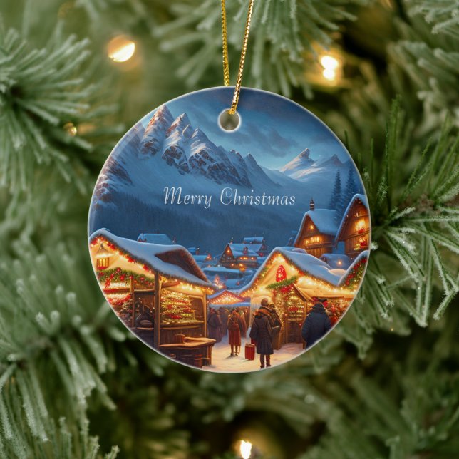 Christmas market in the mountains - custom ceramic tree decoration (Tree)