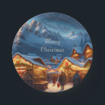 Christmas market in the mountains - custom paper plate<br><div class="desc">This Paper Plates features a deep snowy village in the mountains in the evening. People walk thickly dressed over the festively lit Christmas market. A romantic motif for all who love Christmas! Pretty Paper Plates for your Christmas Party!</div>