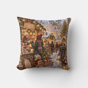 Christmas Market Magic Winter Village Cushion
