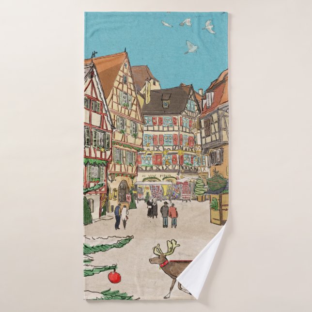 Christmas Market Strasbourg France Retro-inspired Bath Towel (Bath Towel)