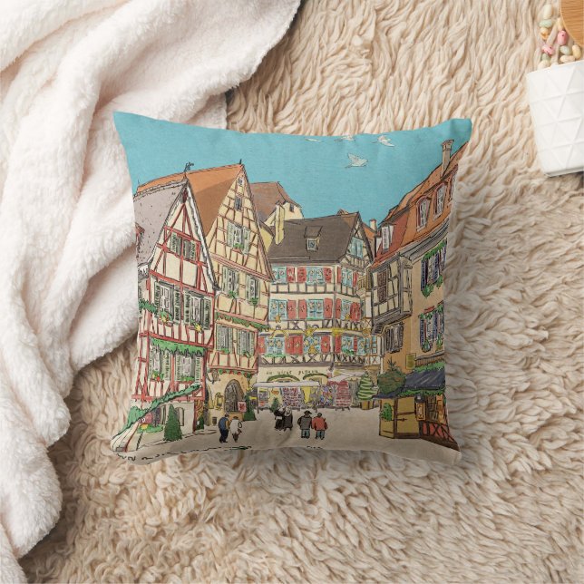 Christmas Market Strasbourg France Retro-inspired Cushion (Blanket)