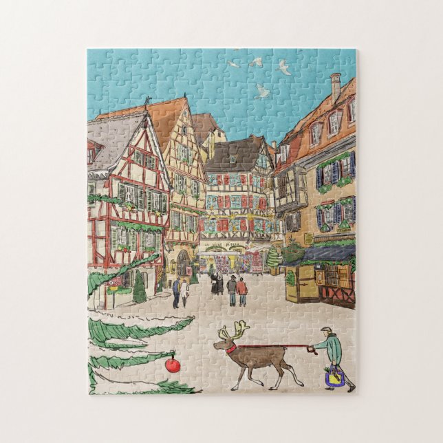 Christmas Market Strasbourg France Retro-inspired Jigsaw Puzzle (Vertical)