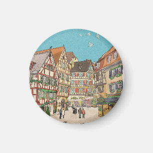 Christmas Market Strasbourg France Retro-inspired Magnet