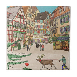 Christmas Market Strasbourg France Retro-inspired Tile
