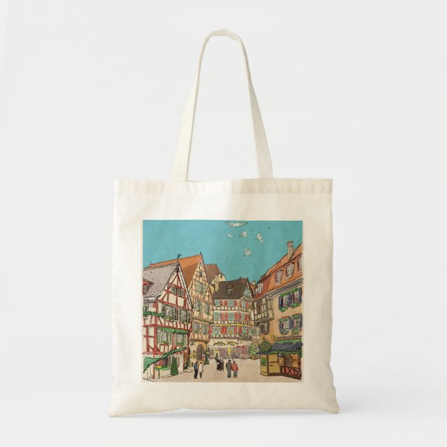 Christmas Market Strasbourg France Retro-inspired Tote Bag (Front)