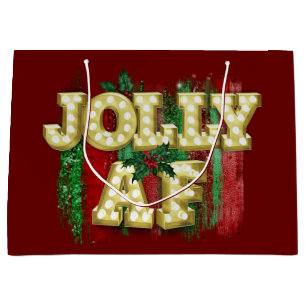 Christmas Marquee Lights Funny Jolly AF Holly Large Gift Bag