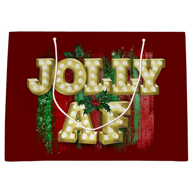 Christmas Marquee Lights Funny Jolly AF Holly  Large Gift Bag (Front)
