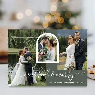 Christmas Married Merry Script 6 Photo Collage Holiday Card