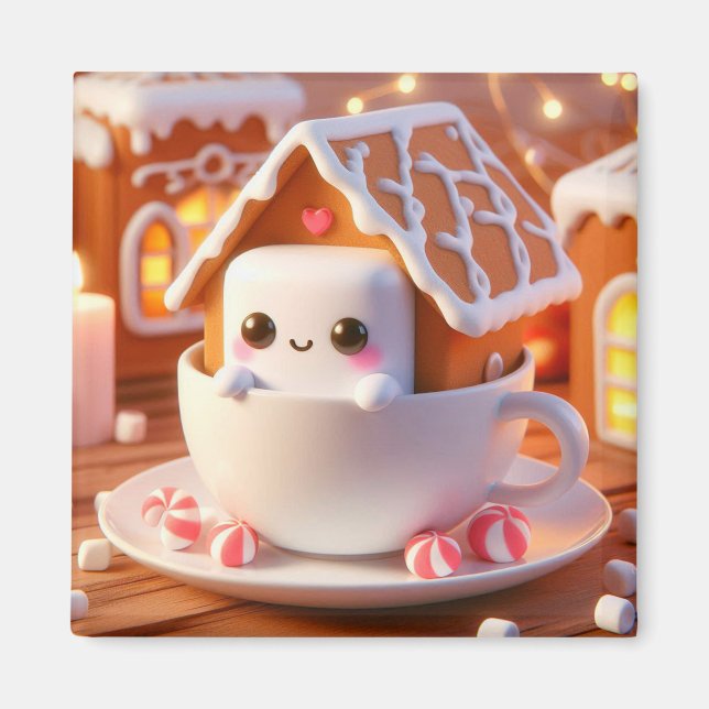 Christmas Marshmallow Gingerbread House Magnet (Front)