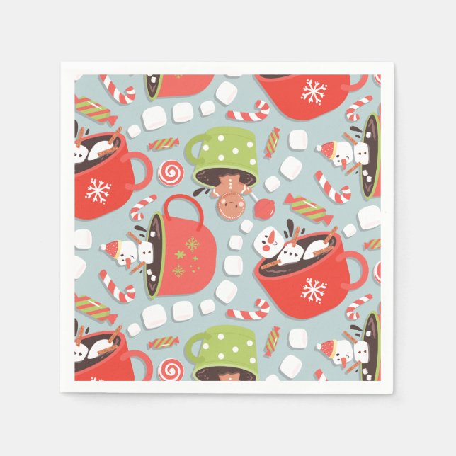 Christmas Marshmallow Snowman Hot Cocoa  Napkin (Front)