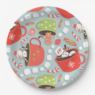 Christmas Marshmallow Snowman Hot Cocoa Paper Plate