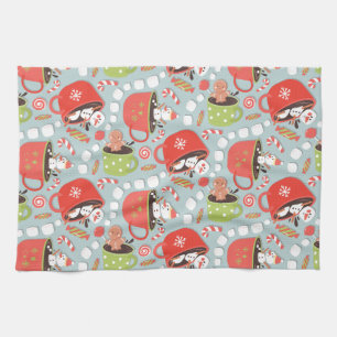 Christmas Marshmallow Snowman Hot Cocoa  Tea Towel