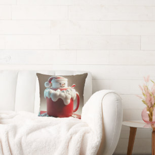 Christmas Marshmallow Snowman In Hot Chocolate Cushion