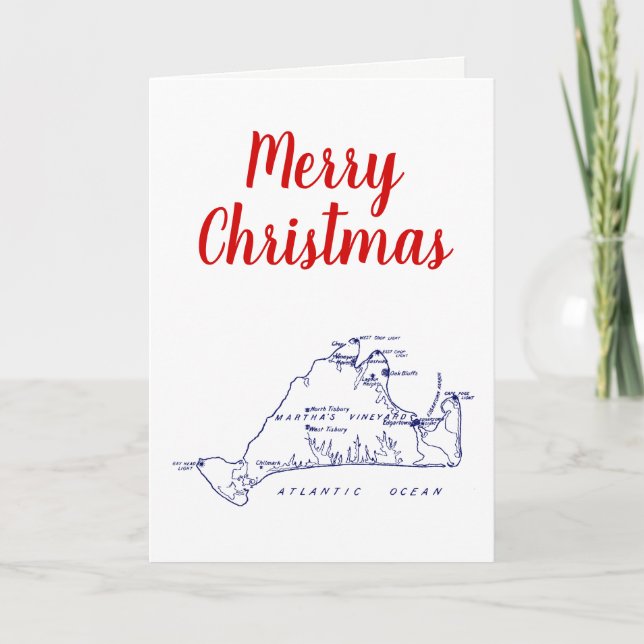 Christmas Martha's Vineyard Map #1 Navy Blue Holiday Card (Front)