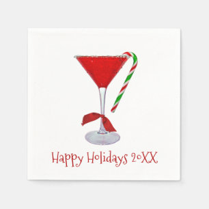 Christmas Martini Glass with Bow  Napkin