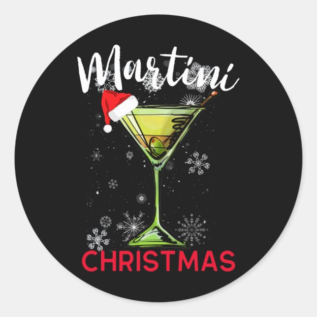 Christmas Martini Tail Happy Hour Fun Drink Gift  Classic Round Sticker (Front)