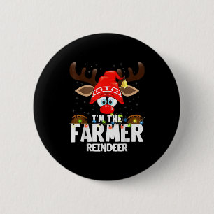 Christmas Matching I'm The Farmer Reindeer  6 Cm Round Badge