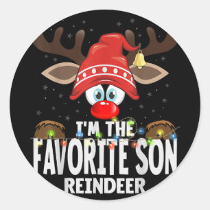 Christmas Matching I'm The Favorite Son Reindeer Classic Round Sticker