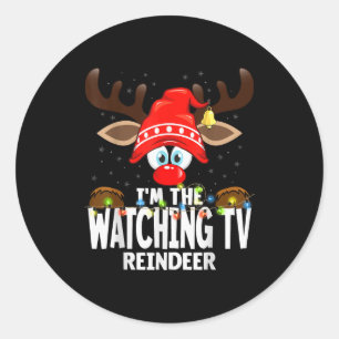 Christmas Matching I'm The Watching Tv Reindeer Classic Round Sticker