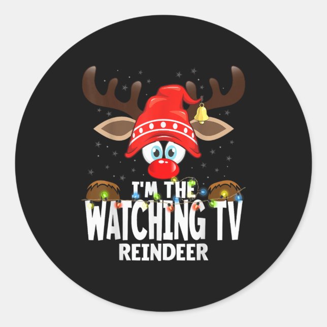 Christmas Matching I'm The Watching Tv Reindeer  Classic Round Sticker (Front)
