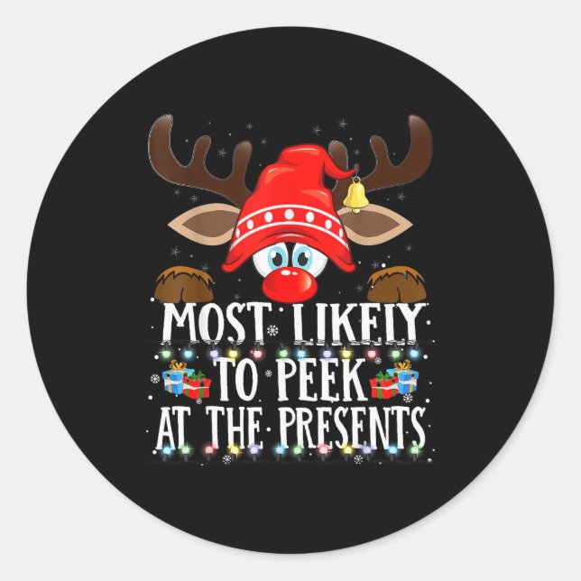 Christmas Matching Most Likely To Peek All The Pjs Classic Round Sticker (Front)