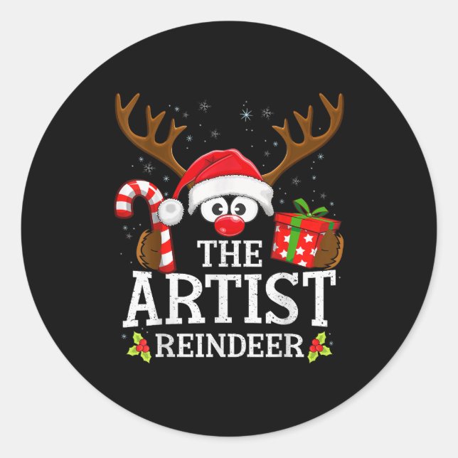 Christmas Matching The Artist Reindeer Family  Classic Round Sticker (Front)