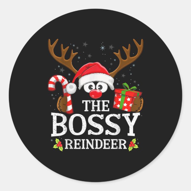 Christmas Matching The Bossy Reindeer Family  Classic Round Sticker (Front)